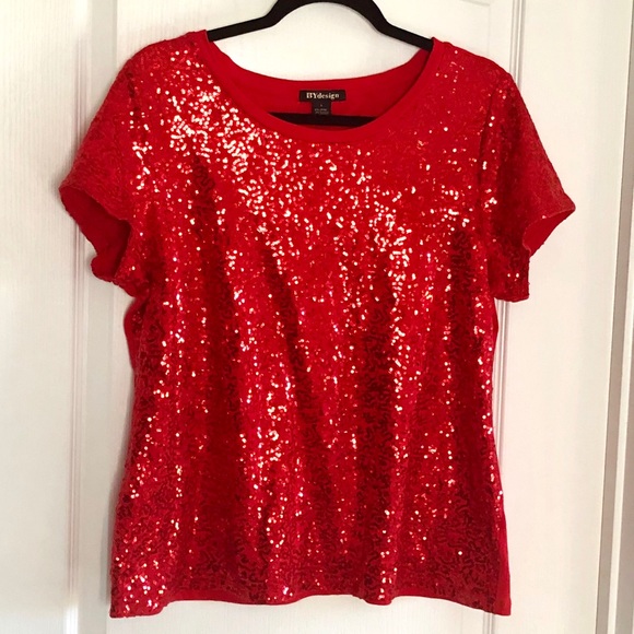 BYDesign Large Sparkly Red Sequined Top - Picture 3 of 6
